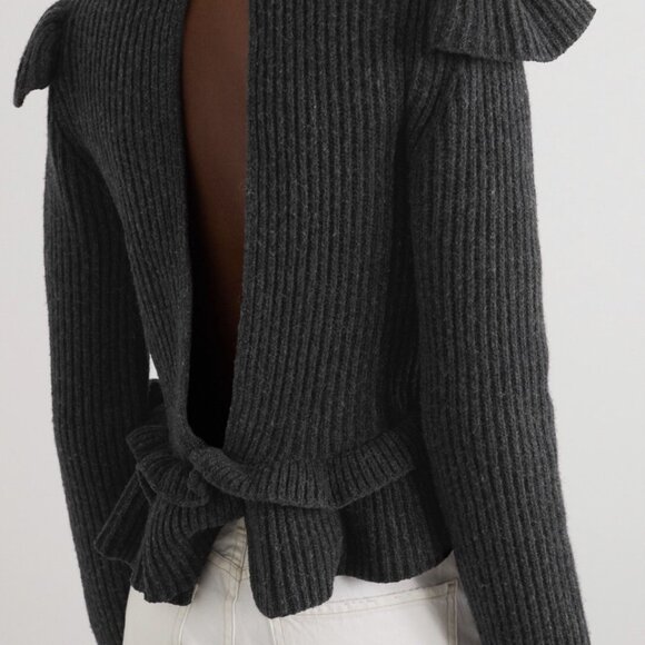 GANNI Charcoal Wool Ruffle Trim Open-Back Top - XS / EUC - Picture 12 of 12